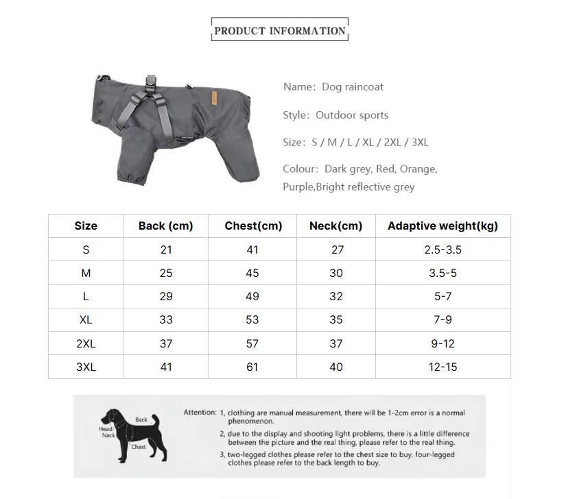 XXL Laser Adjustable Waterproof Reflective Dog Raincoat with Harness Design