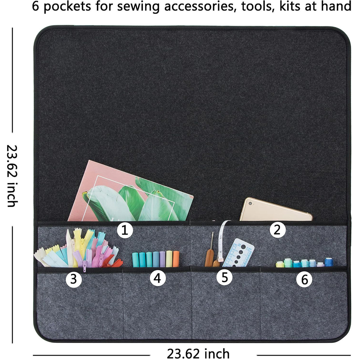 Black  Felt Sewing Machine Mat with Multi-Pocket Storage Organizer