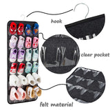 Dark Grey Hanging Felt Shoe Organizer with 24 Clear Pockets - Anti-Rust Metal Hanger Included, Perfect for Shoes, Toys, and Accessories