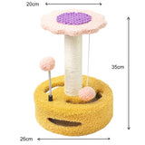 Yellow-pink Interactive Cat Scratching Post with Playful Ball Toys, Flower Design - 35cm Height, 26cm Base