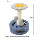 Blue-grey Interactive Cat Scratching Post with Playful Ball Toys, Flower Design - 35cm Height, 26cm Base