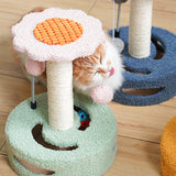 Green-pink Interactive Cat Scratching Post with Playful Ball Toys, Flower Design - 35cm Height, 26cm Base