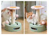 Green-pink Interactive Cat Scratching Post with Playful Ball Toys, Flower Design - 35cm Height, 26cm Base