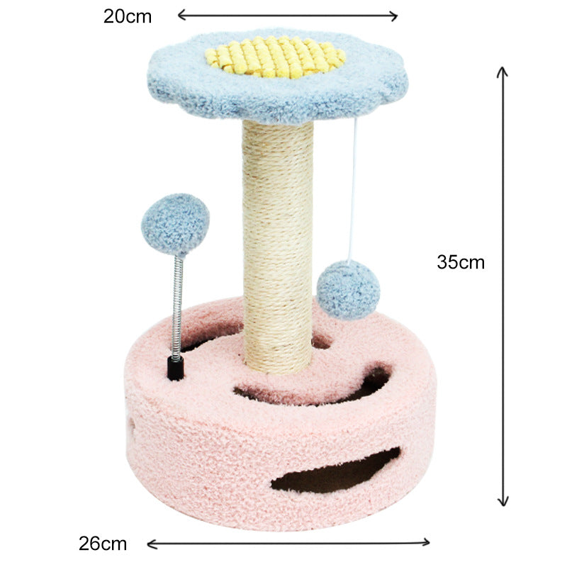 Pink-blue Interactive Cat Scratching Post with Playful Ball Toys, Flower Design - 35cm Height, 26cm Base