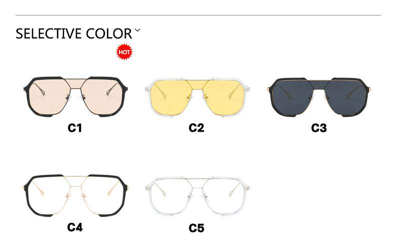 Transparent White and Yellow Tablets Unisex Oversized Aviator Metal Frame Sunglasses - Retro Fashion Eyewear with AC Lenses