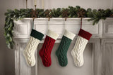 3 PCS Green Knitted Christmas Gift Bag with Decorative Stocking & Color Block Cable Knit - Large Capacity Holiday Gift Bag