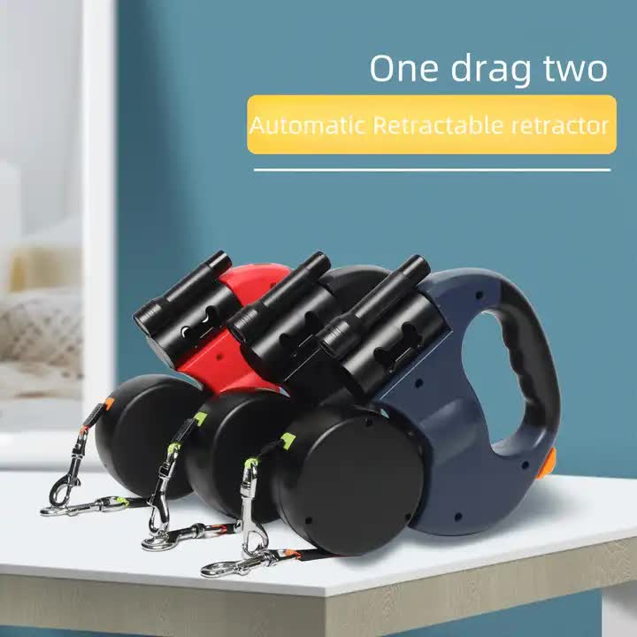 Black Dual Retractable Dog Leash | 2-in-1 Automatic Pet Leash for Walking Two Dogs Simultaneously