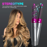 Pink 5-in-1 Hot Air Blow Dryer Brush, Automatic Curling Iron, Straightener & Volumizing Brush - Multi-Function Hair Styling Tool