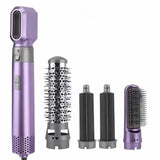 Purple 5-in-1 Hot Air Blow Dryer Brush, Automatic Curling Iron, Straightener & Volumizing Brush - Multi-Function Hair Styling Tool