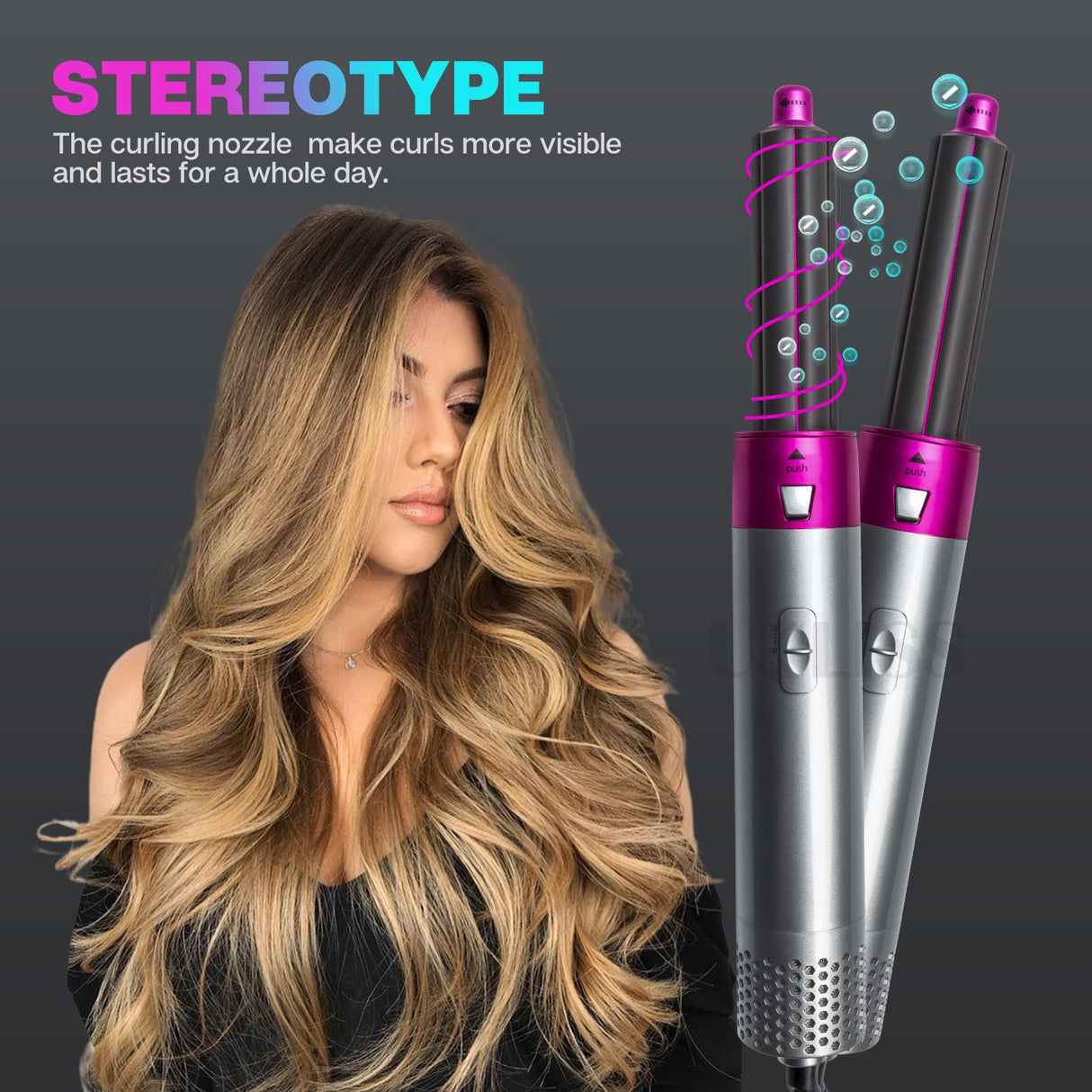 Purple 5-in-1 Hot Air Blow Dryer Brush, Automatic Curling Iron, Straightener & Volumizing Brush - Multi-Function Hair Styling Tool