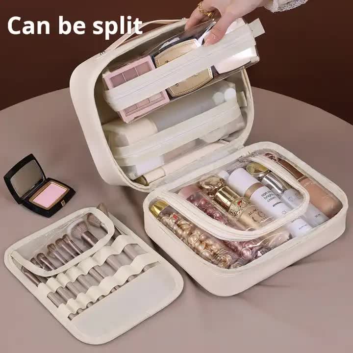 White 5-in-1 Multi-Function PU Makeup Organizer – Large Capacity Cosmetic Storage Bag with Dividers, Portable and Premium Quality