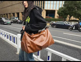 Brown Solid Color Unisex Large Capacity Fitness Bag - Leather Sports Bag, Crossbody Travel Bag, Gym and Luggage Handbag