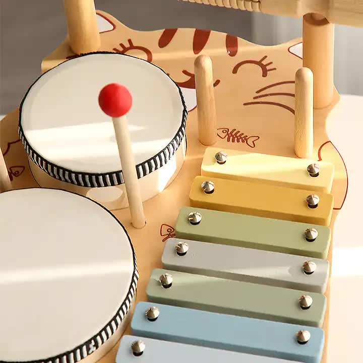 Versatile Style Wooden Orff Percussion Musical Instrument Set for Kids - Xylophone, Drum, Gong, and Hand Drum - Educational Toys for Toddlers and Babies