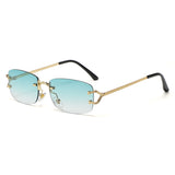 Light Green Stylish Frameless Diamond-Cut Sunglasses with Metallic Temples - Trendy Line-Design Fashion Eyewear