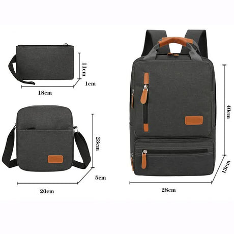 Black 3-Piece Backpack Set – Men’s & Women’s Student Travel Backpack, Casual Backpack, Laptop Bag, Notebook Bag, Computer Bag