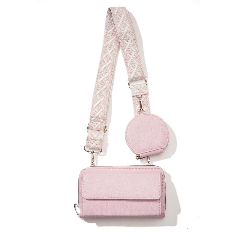 Light Pink 2-piece combination new mobile phone shoulder bag niche design one-shoulder messenger bag mobile phone bag multi-function wide shoulder strap mother-and-child bag