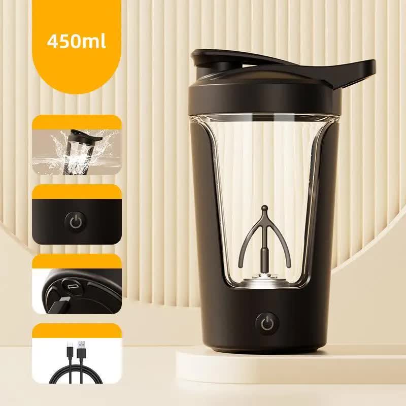 Black USB Rechargeable Automatic Stirring Cup - Leak-Proof, Temperature Resistant, and Shockproof Electric Coffee and Protein Mixer