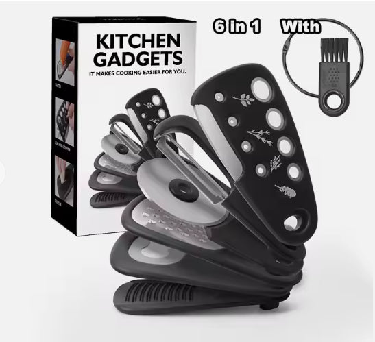 Stackable Kitchen Tool Set - Multi-Function Grater, Herb Cutter, Garlic Press, Can Opener, Cheese Grater, Pizza Cutter & Spice Set