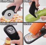 Stackable Kitchen Tool Set - Multi-Function Grater, Herb Cutter, Garlic Press, Can Opener, Cheese Grater, Pizza Cutter & Spice Set