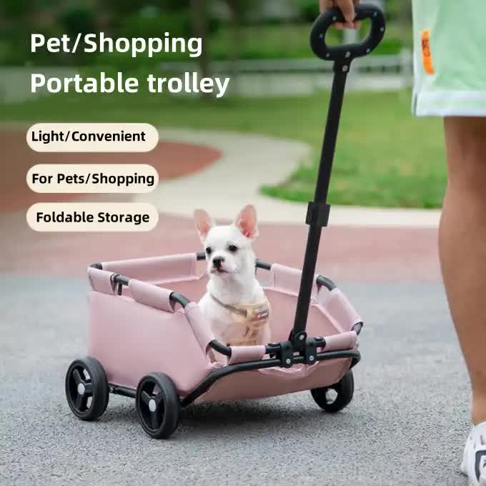 Pink Compact Foldable Pet Stroller for Dogs and Cats – Lightweight Travel Pushchair for Small Pets, Teddy Dogs, and Cats – Portable and Collapsible Pet Buggy for Outdoor Adventures