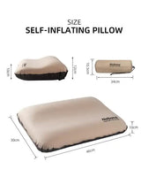 Khaki Automatic Inflatable 3D Outdoor Sponge Pillow - Portable Camping Travel Neck Cushion, Comfortable Air Mattress for Tent, Versatile Nap Pillow