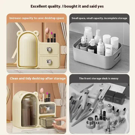 Milky white Rotating Desktop Cosmetic Organizer – High-End Dustproof Wall-Mounted Storage Box with Drawer for Vanity, Makeup and Toiletries