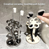 Silver Gray Creative Ceramic Toothbrush Holder - Makeup Brush & Eyebrow Pencil Organizer for Bathroom, Stylish and Practical Toothbrush Stand