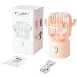 White Cactus-Shaped USB Rechargeable Fan - Creative Desktop Fan for Home & Office with Adjustable Head for Cooling on the Go