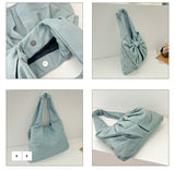 Blue Women's Bowknot Shoulder Bag - New Sweet Style, Large Capacity Canvas Tote Bag, Commuter Single Shoulder Handbag