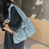 Dark Blue Women's Bowknot Shoulder Bag - New Sweet Style, Large Capacity Canvas Tote Bag, Commuter Single Shoulder Handbag