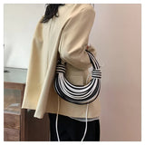 Black And White Fashionable Candy Color Handbag - Crossbody Women's Woven Bag with Unique Line Design