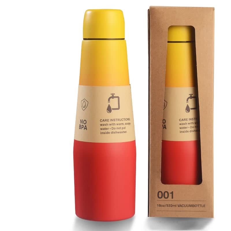 Yellow Red Gradient High-Quality Gradient Color Insulated Water Bottle – 304 Stainless Steel Vacuum Cup, Large Capacity, Portable Sports Bottle