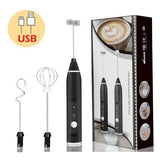 Black 304 Stainless Steel Handheld Electric Milk Frother, Egg Beater, Paint Mixer, and Milk Powder Whisk