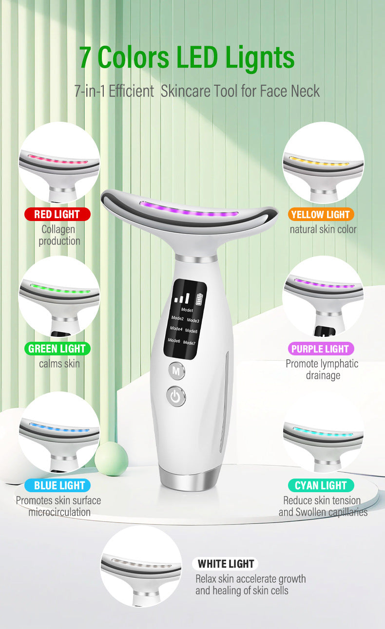 7-Color LED Neck Massager with Heat Therapy, 7 Modes, USB Rechargeable Neck Beauty Device