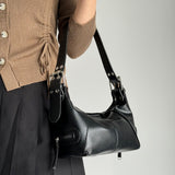 Black Trendy Punk Shoulder Bag, Small Retro Handbag with Sweet Cool Aesthetic, Versatile Underarm Bag