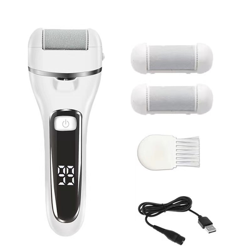 White 3 Pcs Suit Electric Foot Callus Remover with LCD Display | Waterproof Pedicure Set | Dual-Speed Dead Skin Exfoliator for Smooth Feet