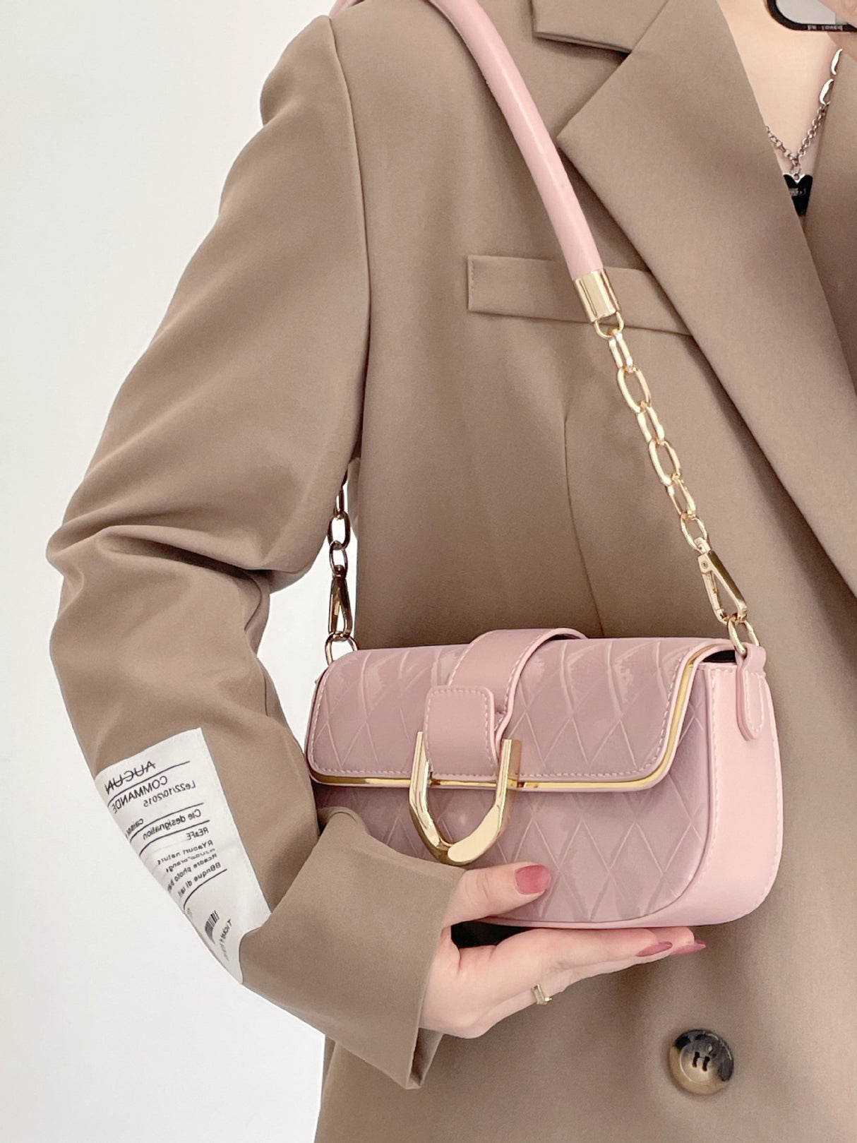 Pink Elegant Quilted Chain Shoulder Bag for Office Professionals | Simple and Fashionable Small Square Bag for Women