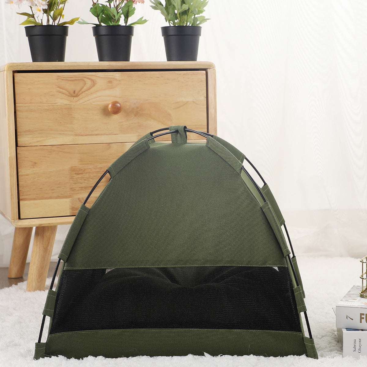 L Green Foldable Breathable Summer Pet Tent with Cooling Mat - Portable Outdoor and Indoor Pet Shelter