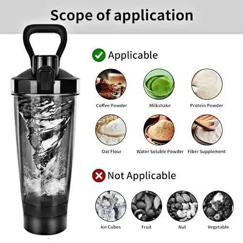 Black Portable Electric Shaker Bottle with LED Light, 550ml Sports Protein Mixer Cup for Gym and Travel