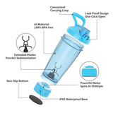 Black Portable Electric Shaker Bottle with LED Light, 550ml Sports Protein Mixer Cup for Gym and Travel