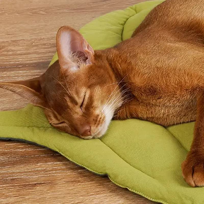 2 Pcs Green Leaf-Shaped Pet Sleeping Mat - Durable Dog Floor Pad & Cat Bed for Sleeping and Playtime