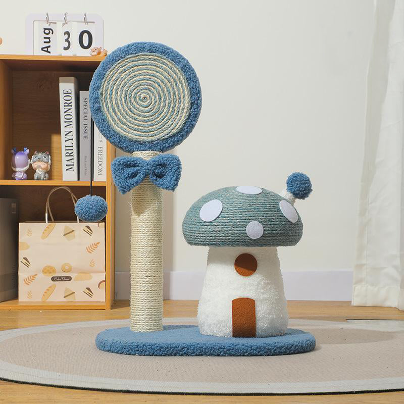 Blue Durable Mushroom Cat Scratching Post - Anti-Slip, No Debris Cat Scratch Pad with Sofa Protection for Small Cats