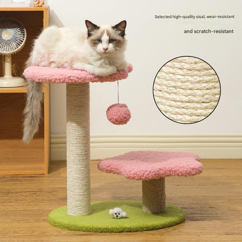 Pink Compact Cat Climbing Frame with Dual-Level Sisal Posts and Playful Design – Perfect for Scratching and Jumping