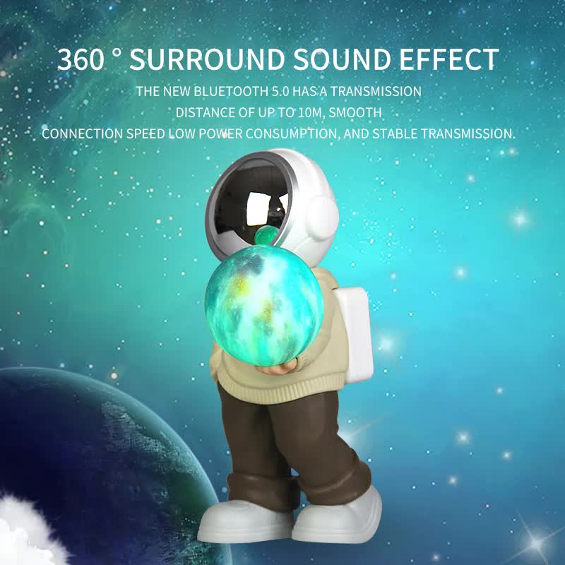 Holding a dreamy starry sky (beige top + brown pants) Creative Astronaut Bluetooth Speaker with 3D Starry Sky Lighting, Portable Wireless Moon Lamp Speaker -Perfect Gift for Space Enthusiasts