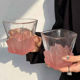 4 Pcs Pink Frosted Ice Cube Glass - Creative Whiskey Glass, Premium Textured Tumbler, 300ml Capacity for Home Bars