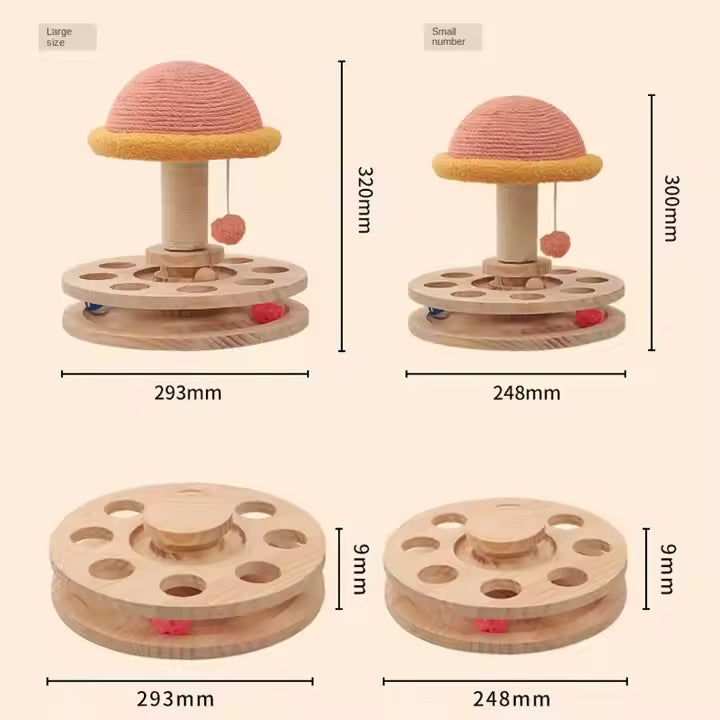 Small Pink Interactive Cat Scratching Post with Ball Track - Fun Mushroom-Shaped Cat Toy for Play, Scratching, and Entertainment