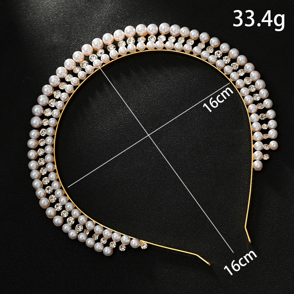 Silver Elegant Faux Pearl Bridal Headband – Multi-Layer Vintage Princess Tiara for Weddings and Formal Occasions, Lightweight Design