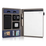 Grey A4 Leather Multi-Functional Business Document Folder with Card Slots - Contract File Organizer