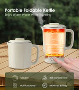 White Portable Foldable Travel Electric Kettle - 304 Stainless Steel Electric Water Boiler