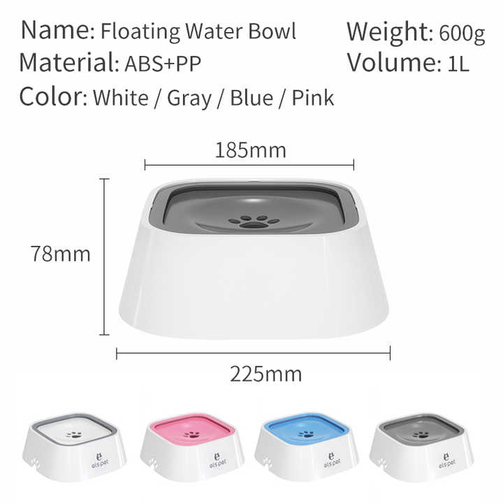 Grey Anti-Spill Floating Pet Water Bowl for Dogs and Cats - 1L Capacity, Splash-Proof and Anti-Wet Mouth Design